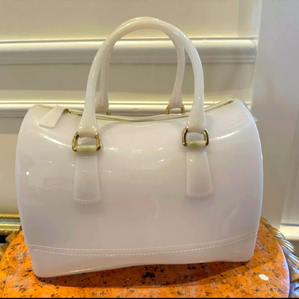 Darling FURLA White Candy Jelly Boston Bag & Dust Cover